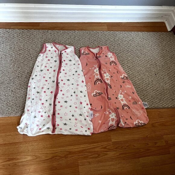 Baby sleep sack 2 pack Size L 12-18 months Pink White Stars Bunnies - Picture 1 of 7